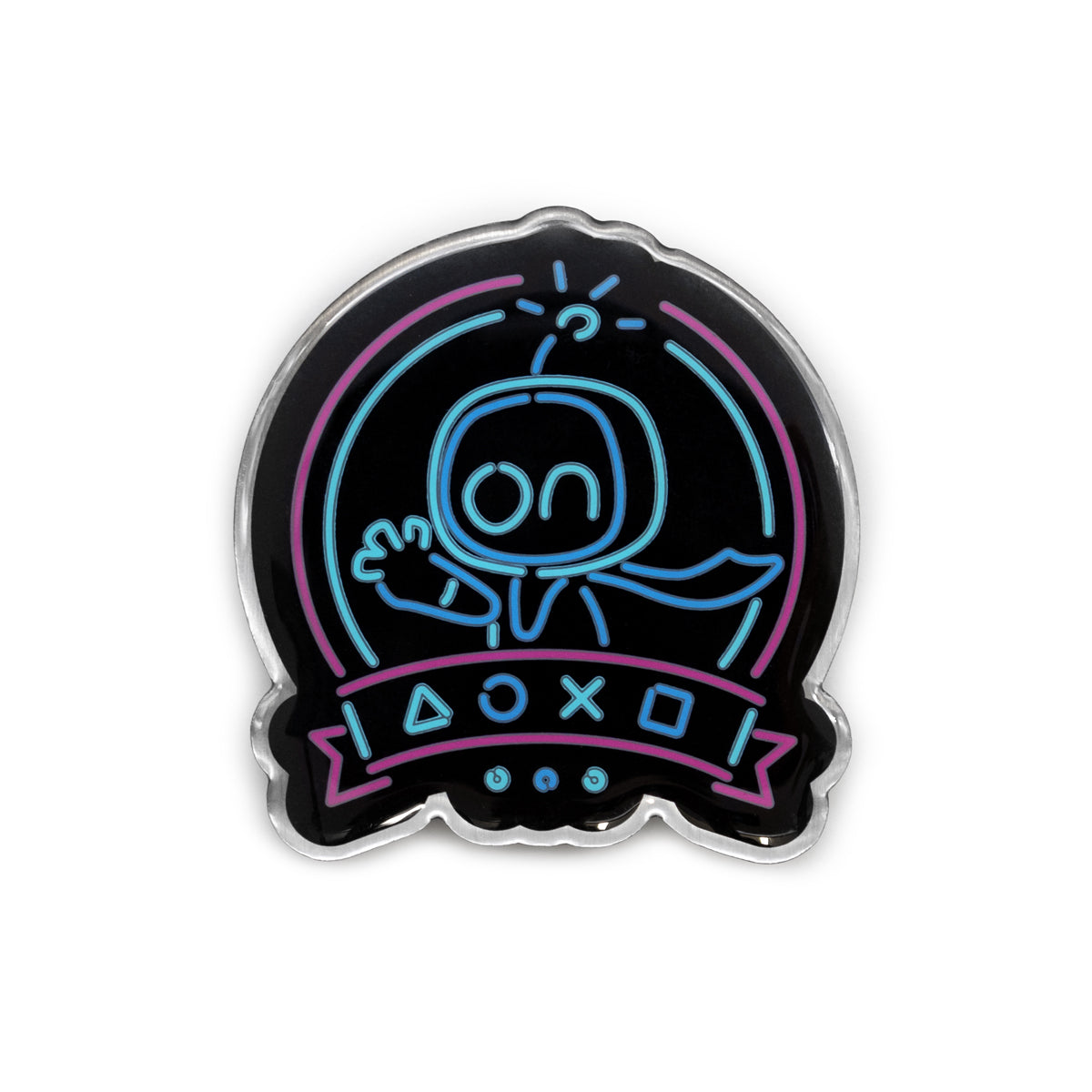 Neon-style character with a black border on a white background