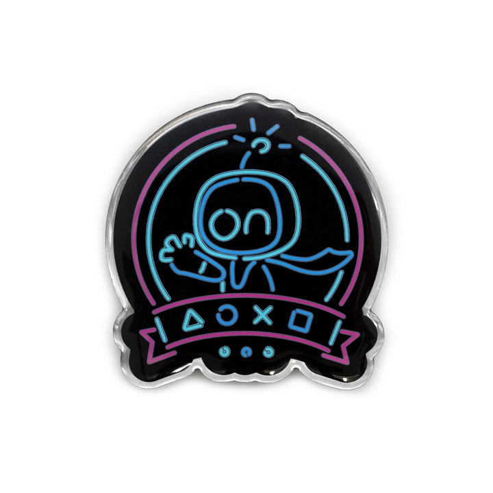Neon-style character with a black border on a white background
