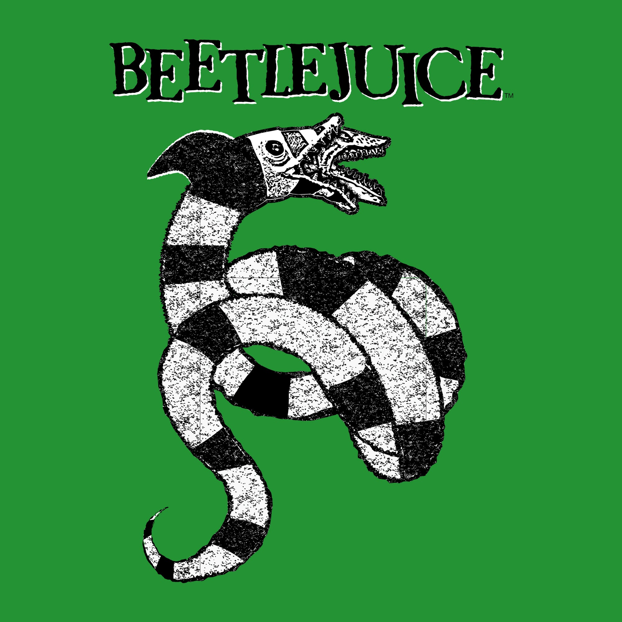 image on front of shirt: sandworm. text: beetlejuice