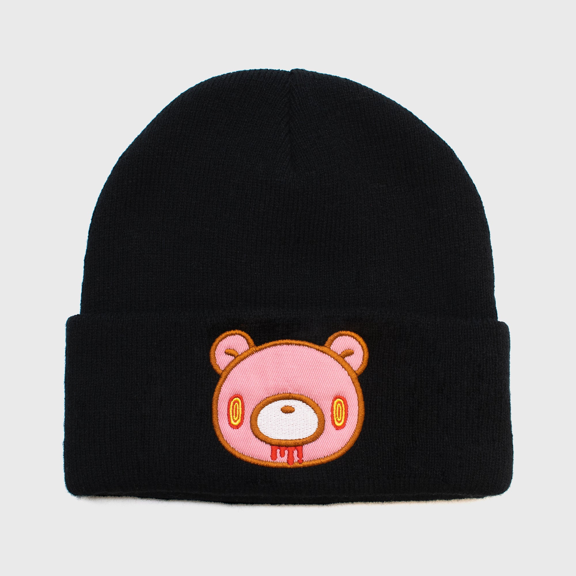 gloomy bear beanie. front image: gloomy bear with hypnotizing eyes.