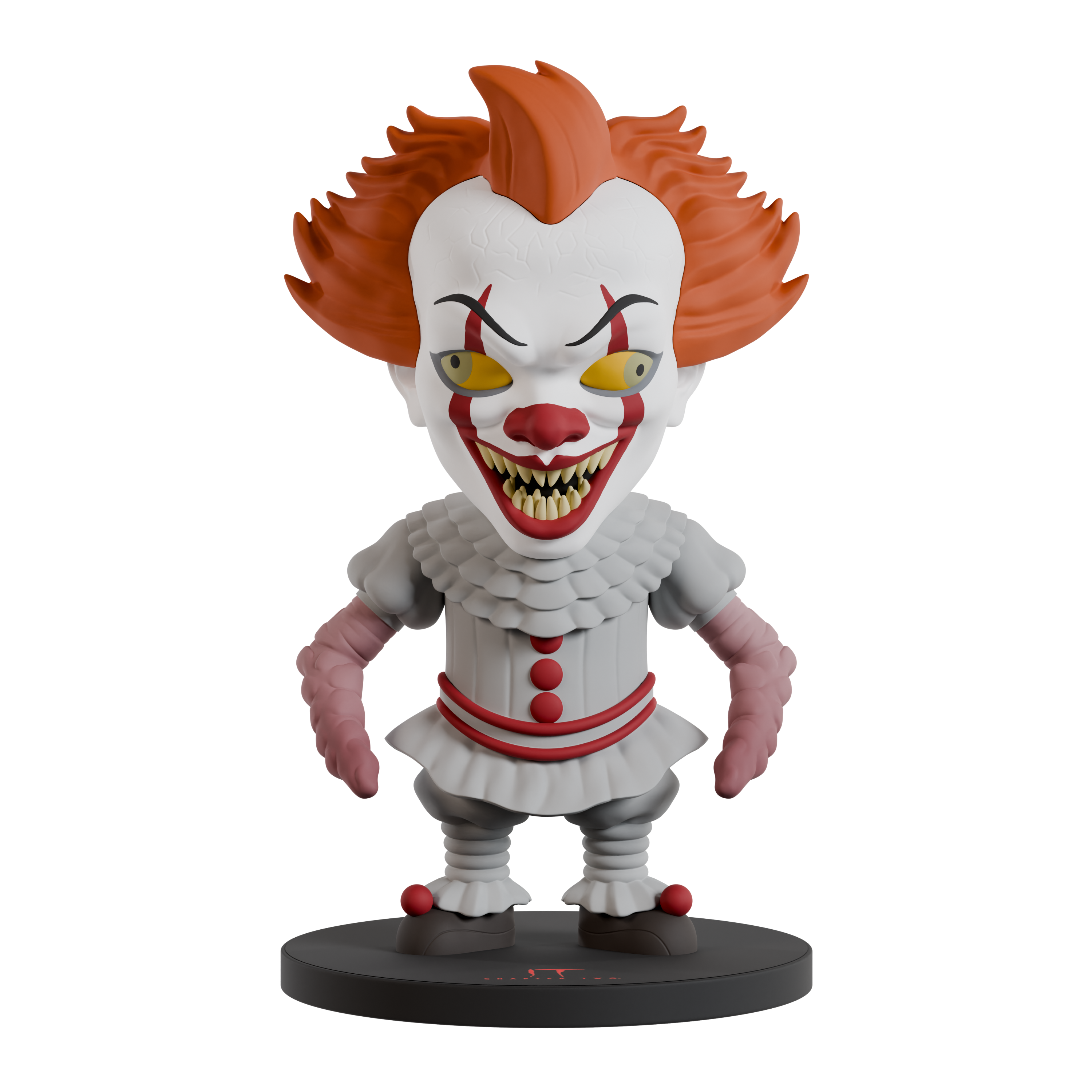 Clown figurine with red hair and white face on a white background