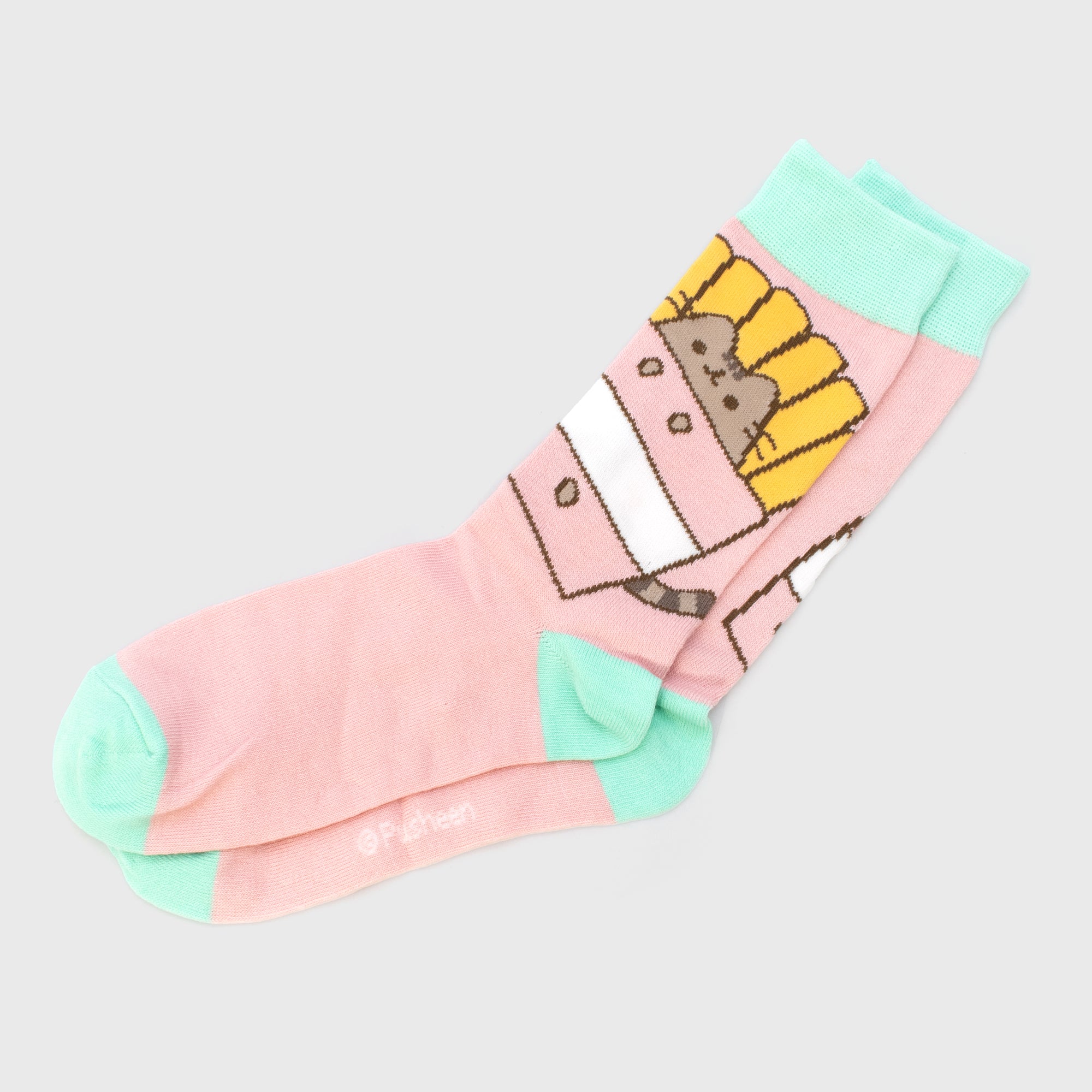 crew socks. pusheen as french fries art.