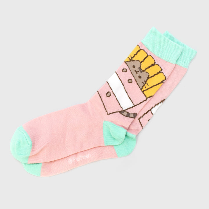 crew socks. pusheen as french fries art.