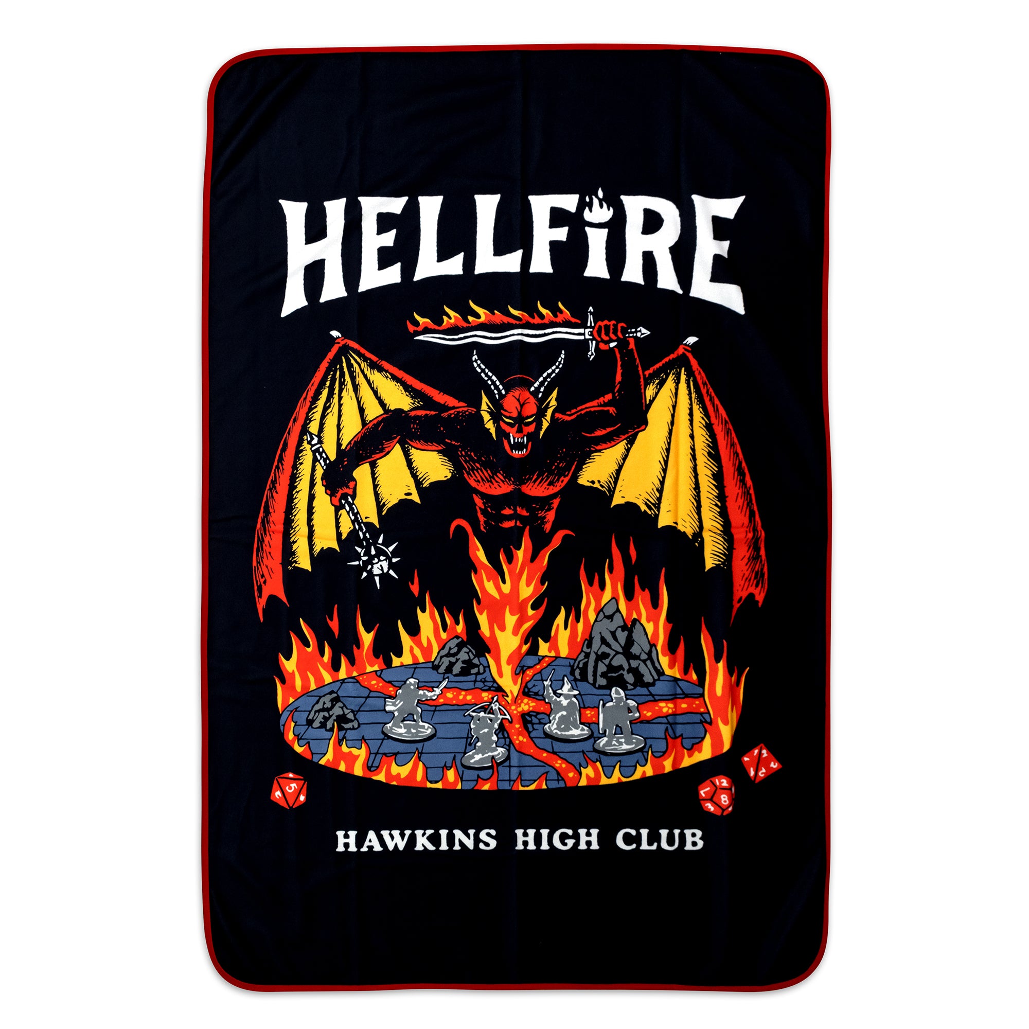 Blanket with 'Hellfire Hawkins High Club' design featuring a dragon and flames.