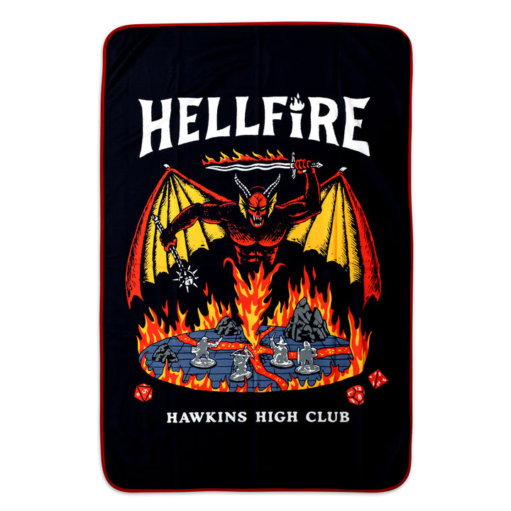 Blanket with 'Hellfire Hawkins High Club' design featuring a dragon and flames.