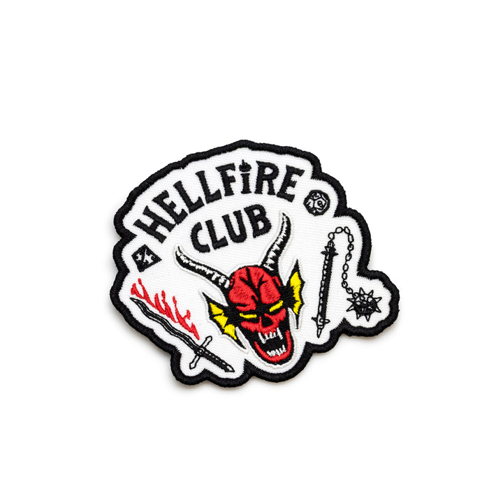 Hellfire Club logo with a devil face and crossed swords on a white background