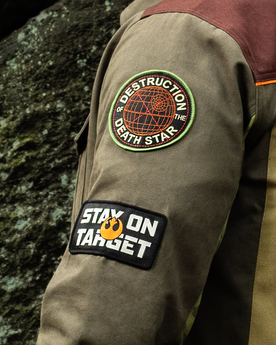 Jacket with patches on a textured surface