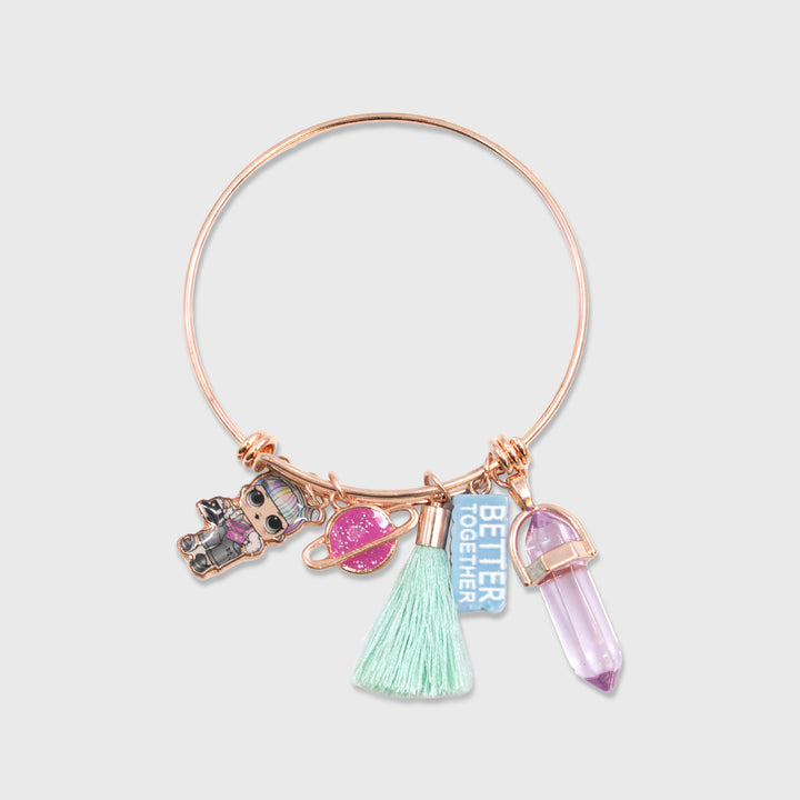 lol surprise bracelet. 5 charms: lol surprise doll, ringed planet, tassel, better together charm, crystal