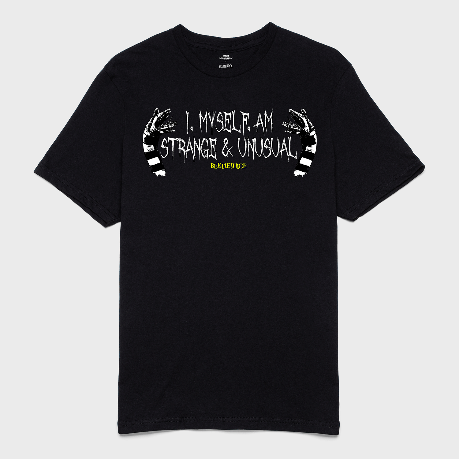 t-shirt tee shirt short sleeve i myself am strange & unusal beetljuice black culturefly