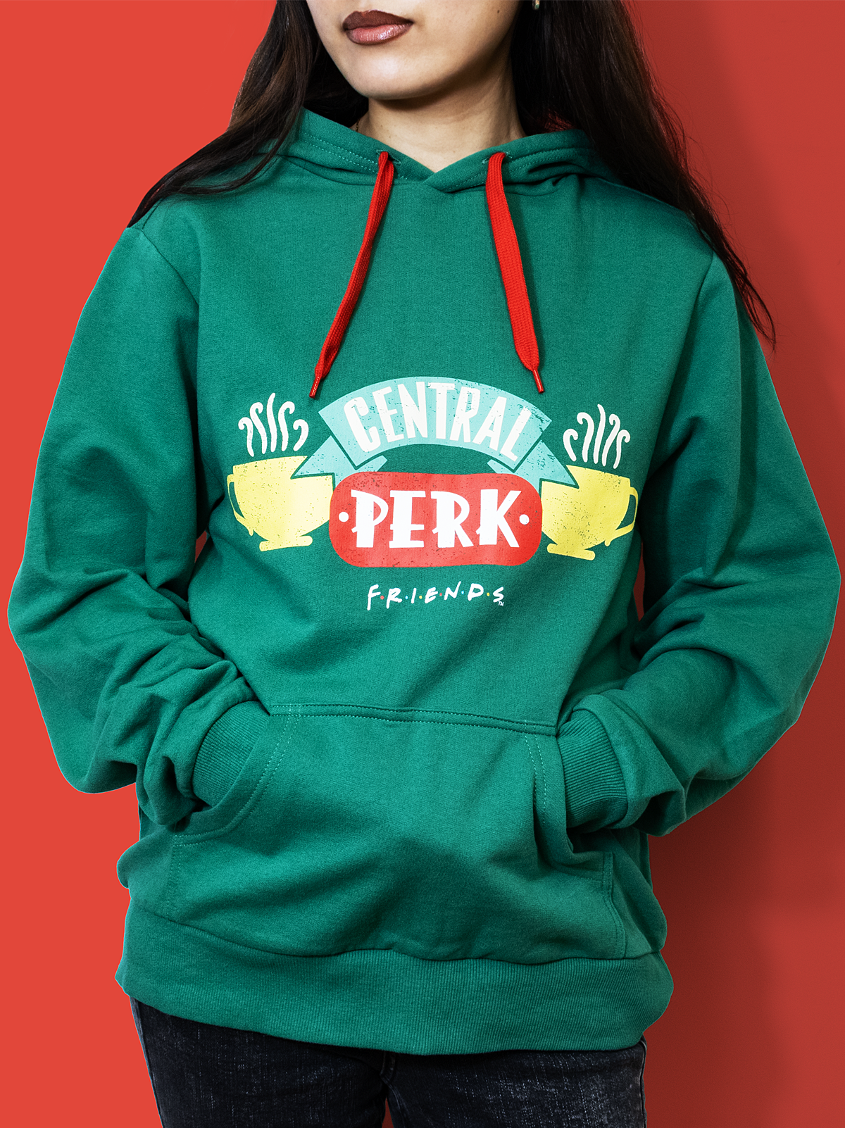 friends central perk hoodie with central perk logo on front.