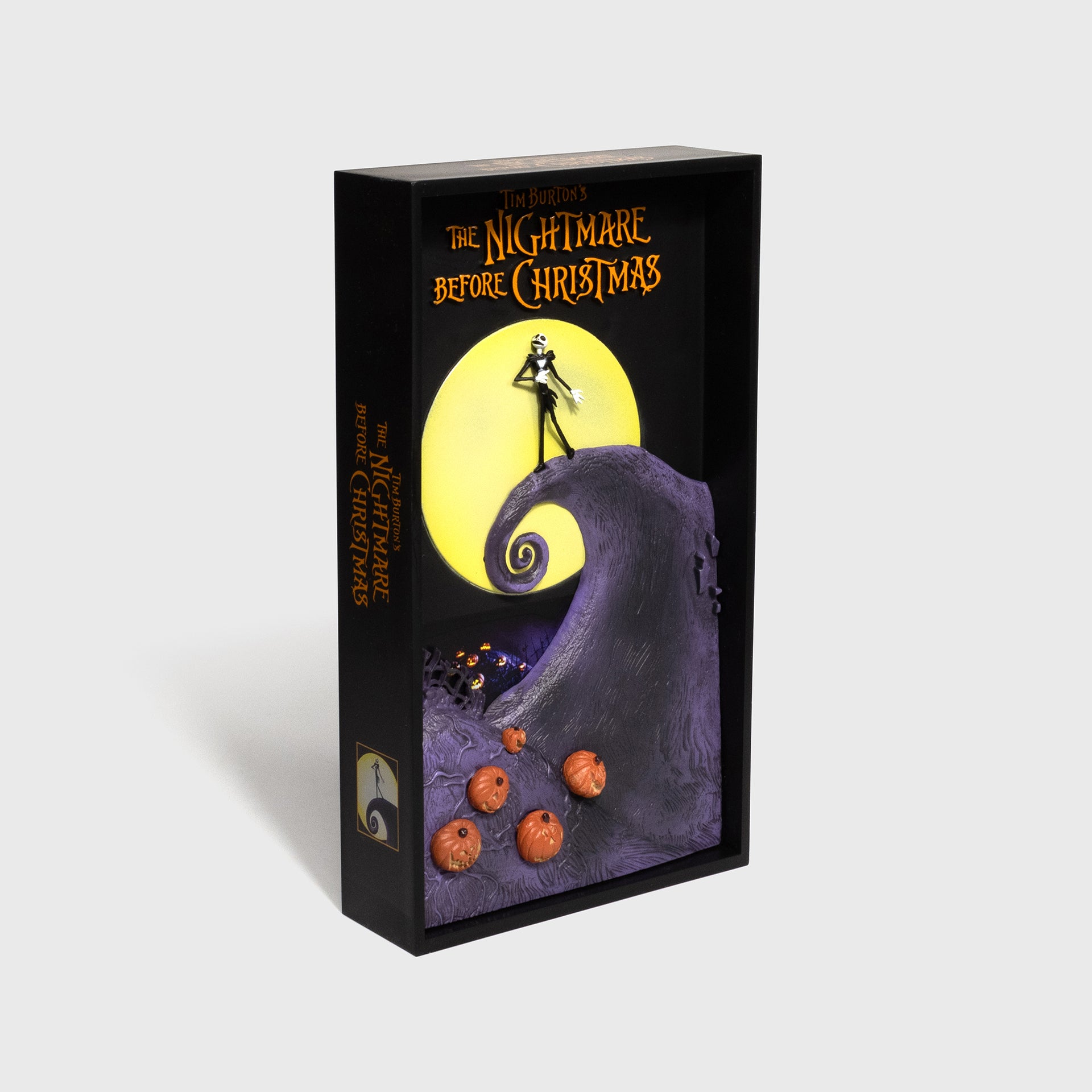 disney the nightmare before christmas jack skellington 3deep. image: jack skellington on top of hill with pumpkins underneath and moon behind him. text: tim burton's the nightmare before christmas