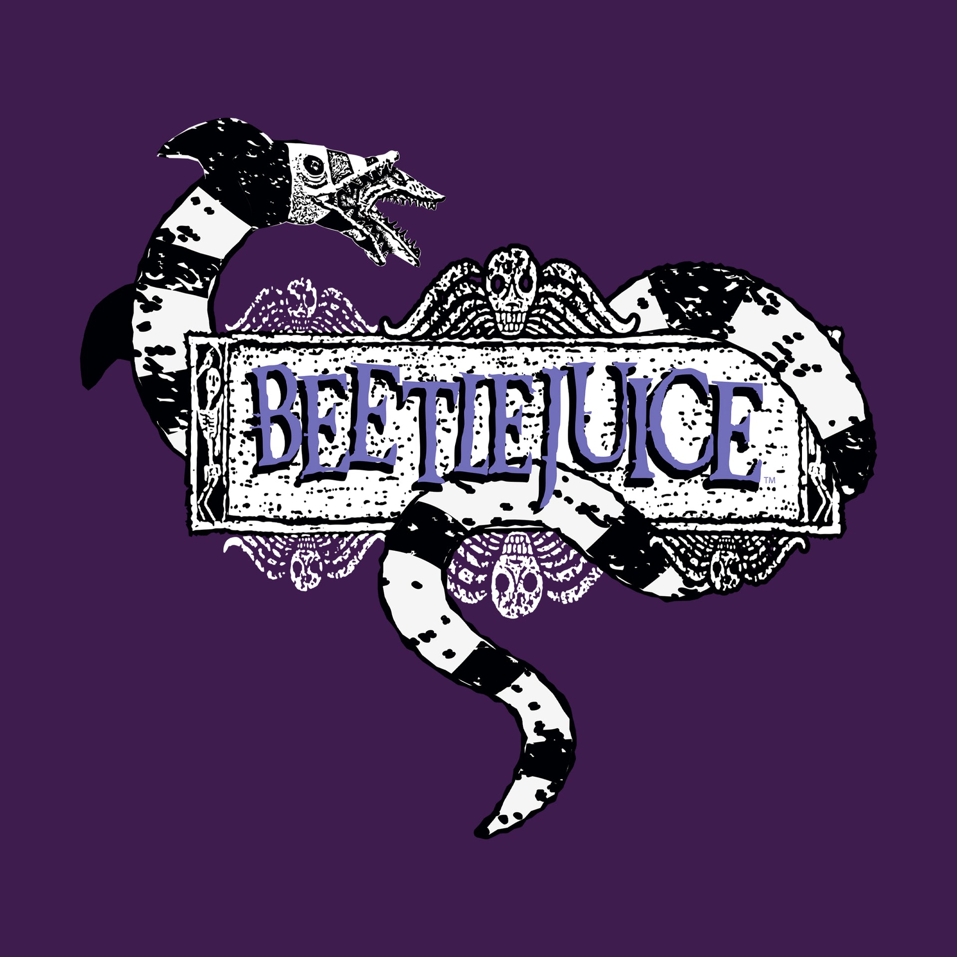 image on shirt: sandworm around the logo. text: beetlejuice