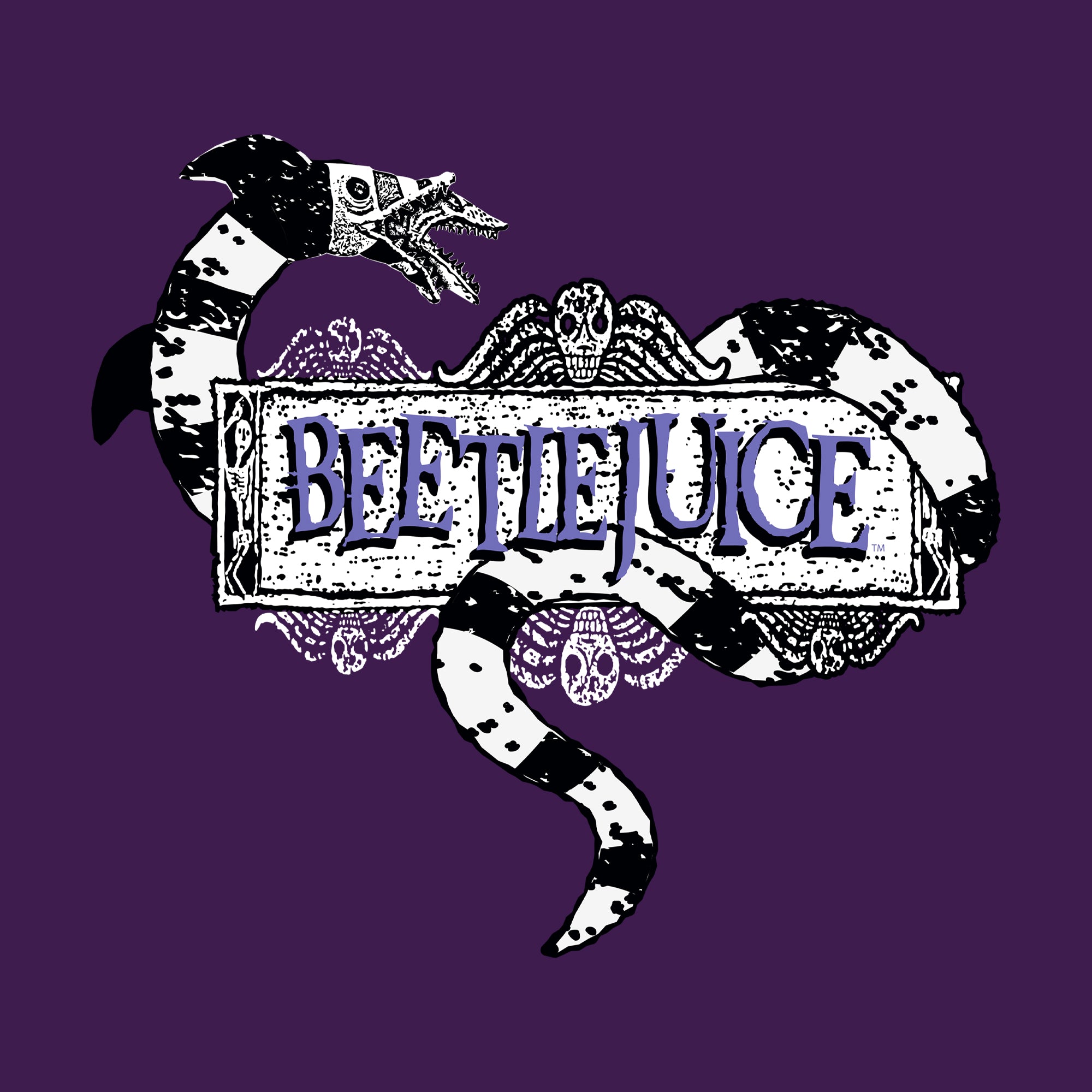 image on shirt: sandworm around the logo. text: beetlejuice