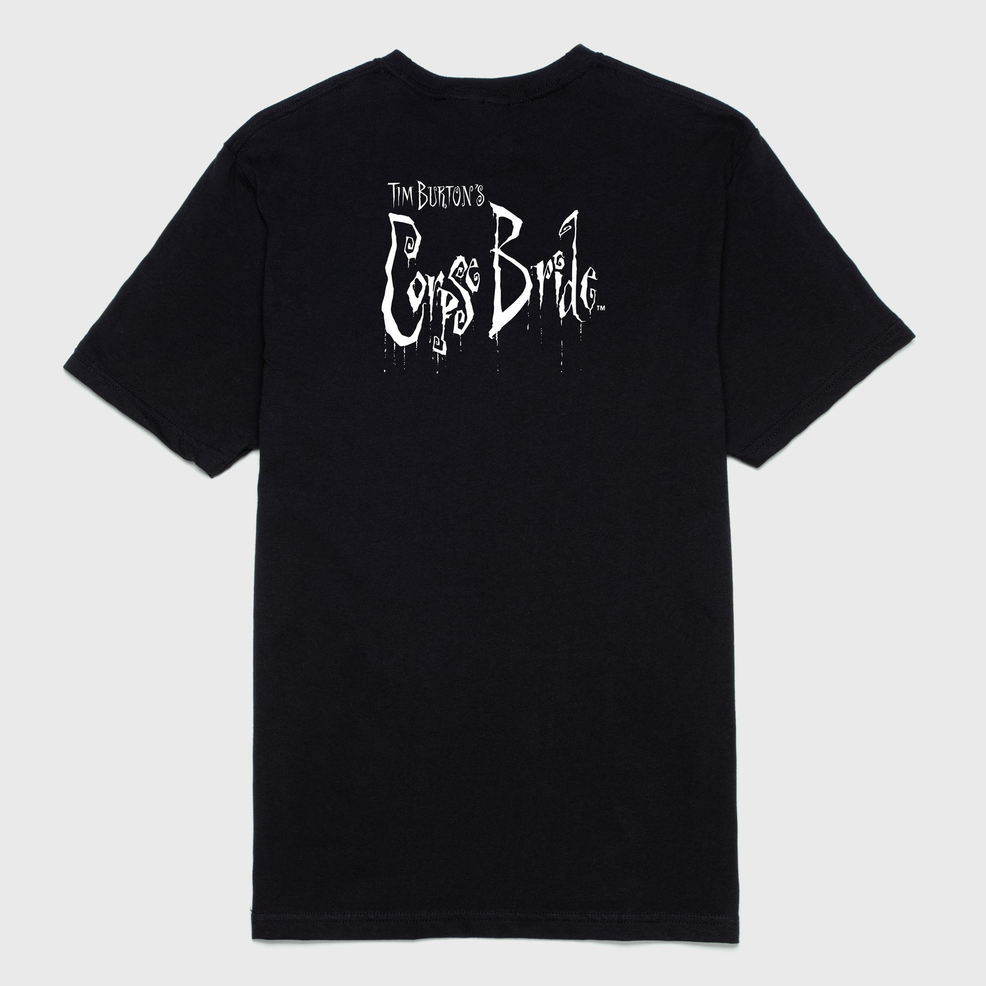 corpse bride black tarot card tshirt back. text: tim burton's corpse bride