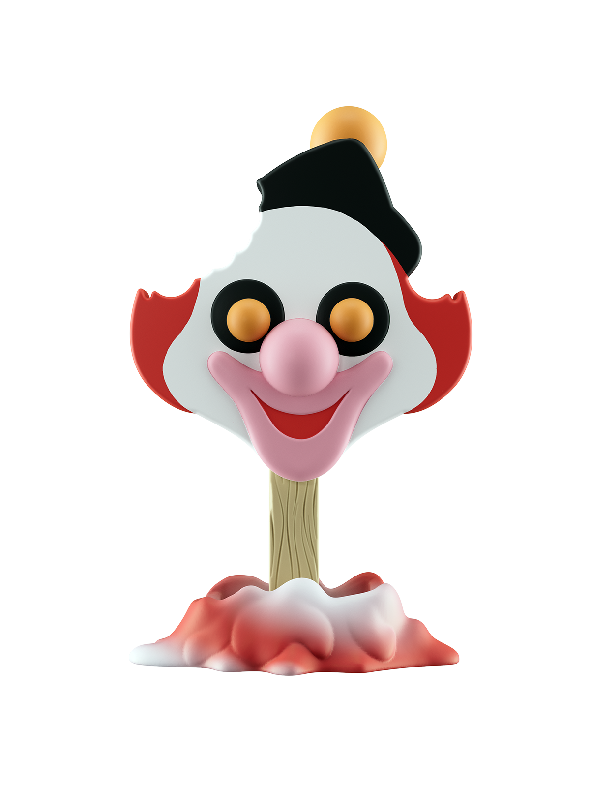 Toy figure of a clown with a top hat on a white background