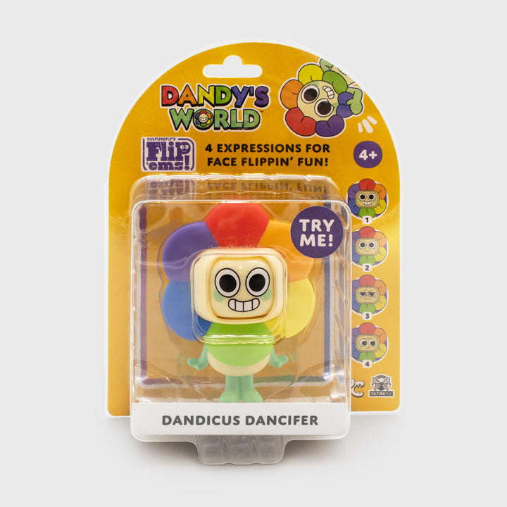 Toy figure in packaging with 'Dandy's World' branding on a white background