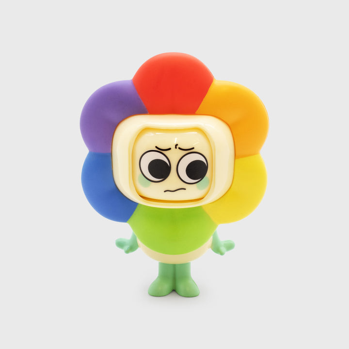 Colorful toy figure with a multicolored head on a white background