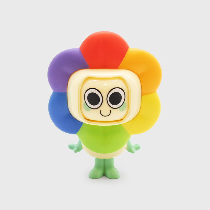 Colorful toy figure with a smiling face on a white background