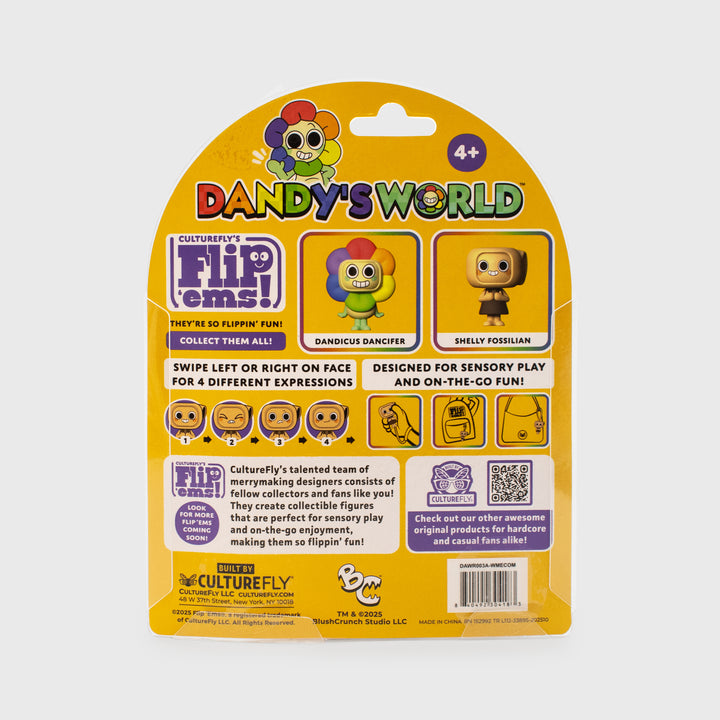 Packaging of Dandy's World Flip 'ems! figures with colorful characters on a white background