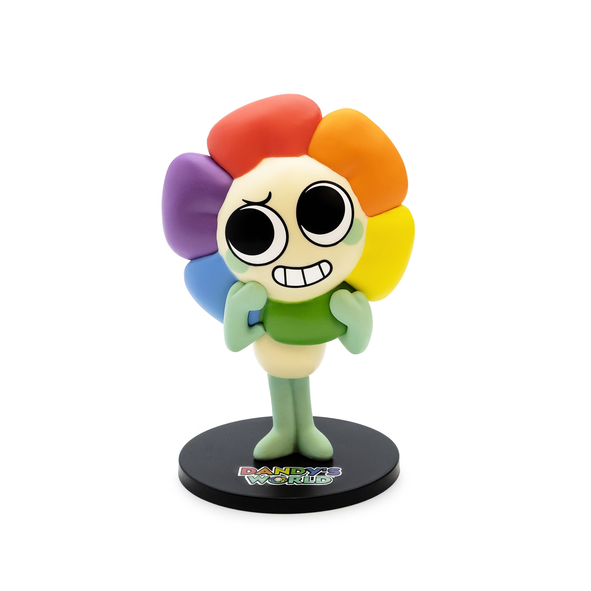 Colorful character figurine with a round base on a white background
