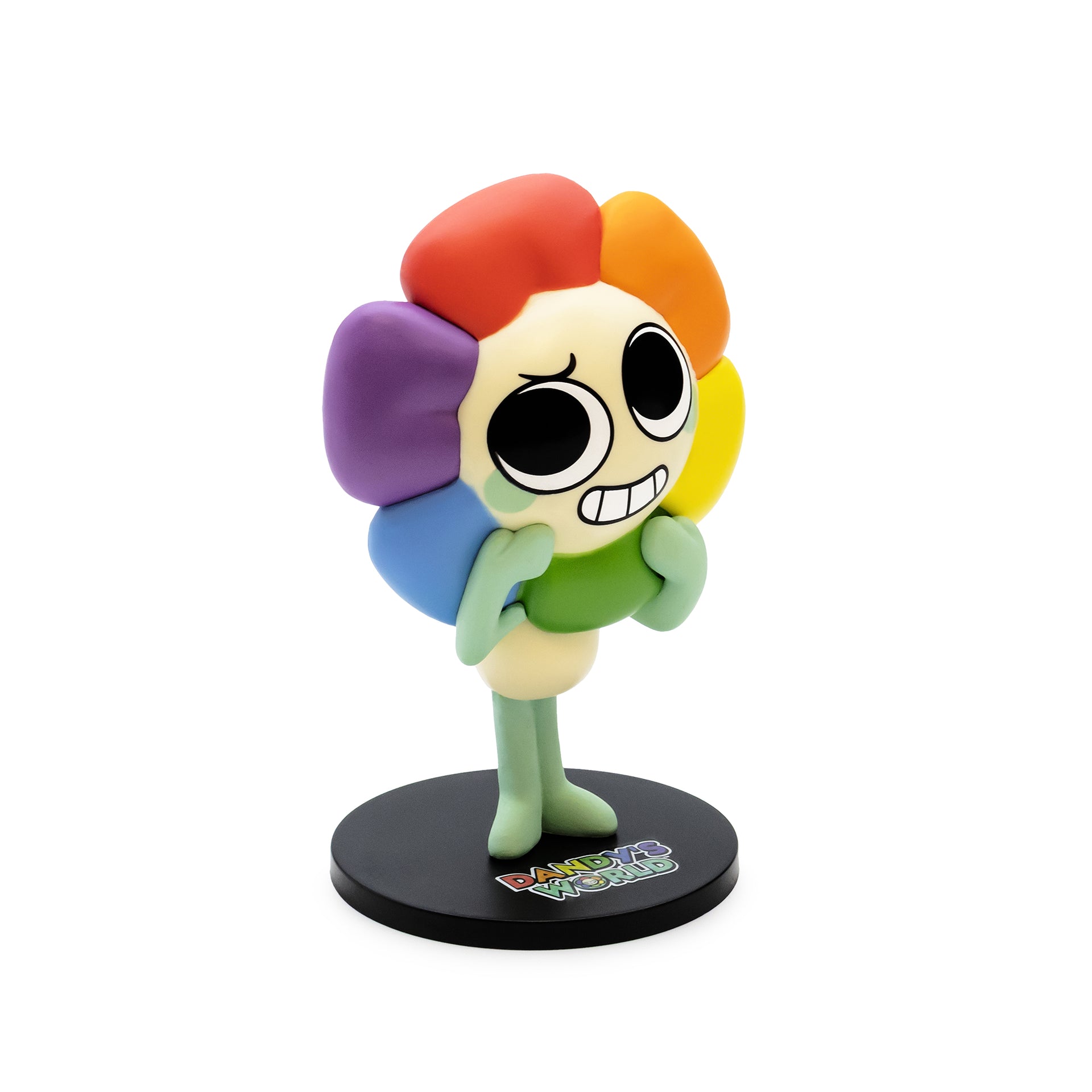 Colorful flower-shaped figurine with a round base on a white background