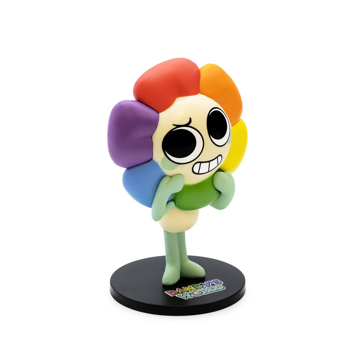 Colorful flower-shaped figurine with a round base on a white background