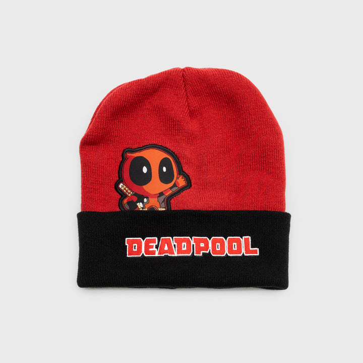 beanie. deadpool chibi version on top. text: deadpool