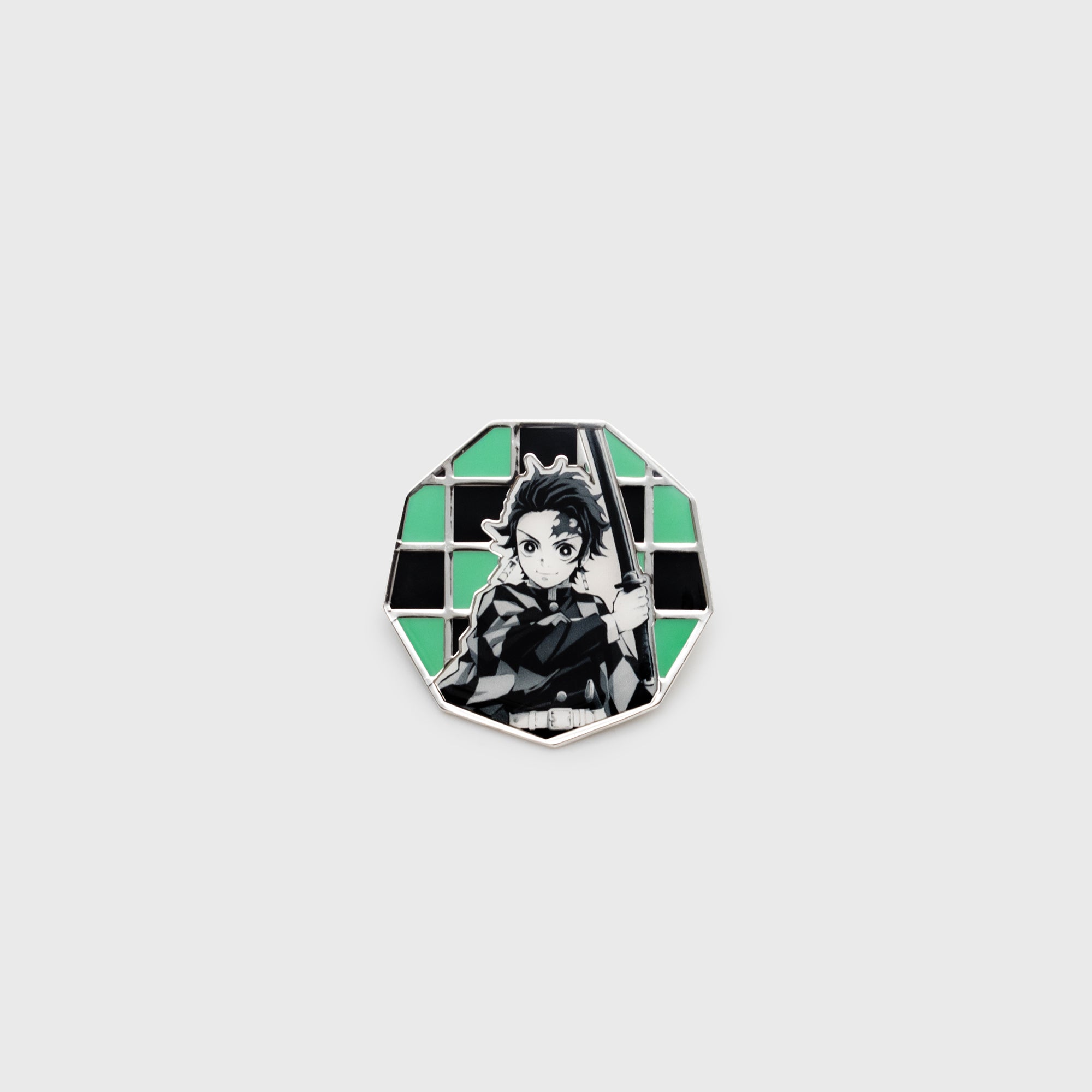 tanjiro pin. picture of tanjiro with checkered background.