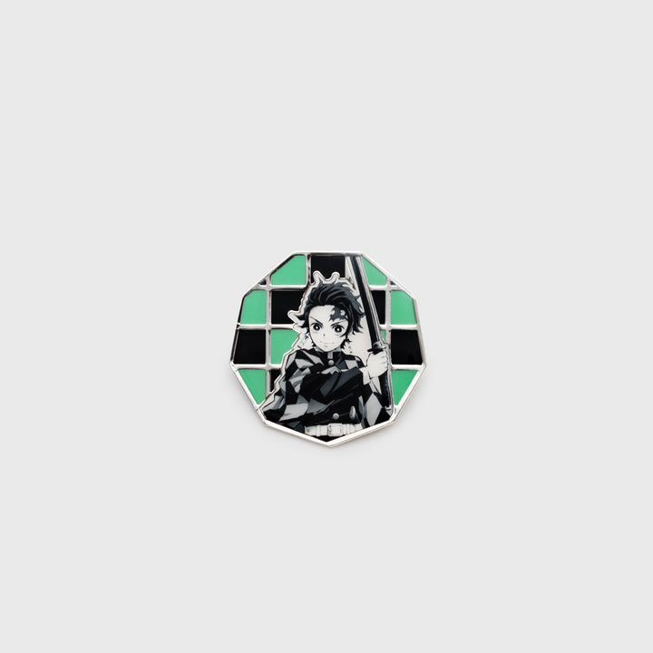 tanjiro pin. picture of tanjiro with checkered background.