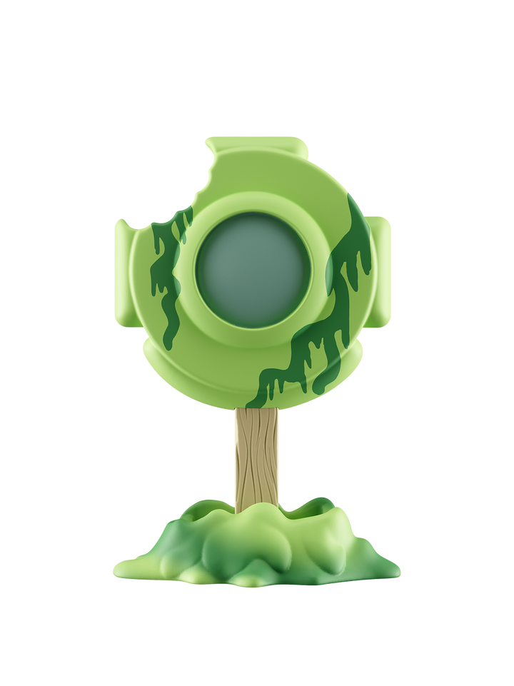 Ocean diver toy figure with base on a white background
