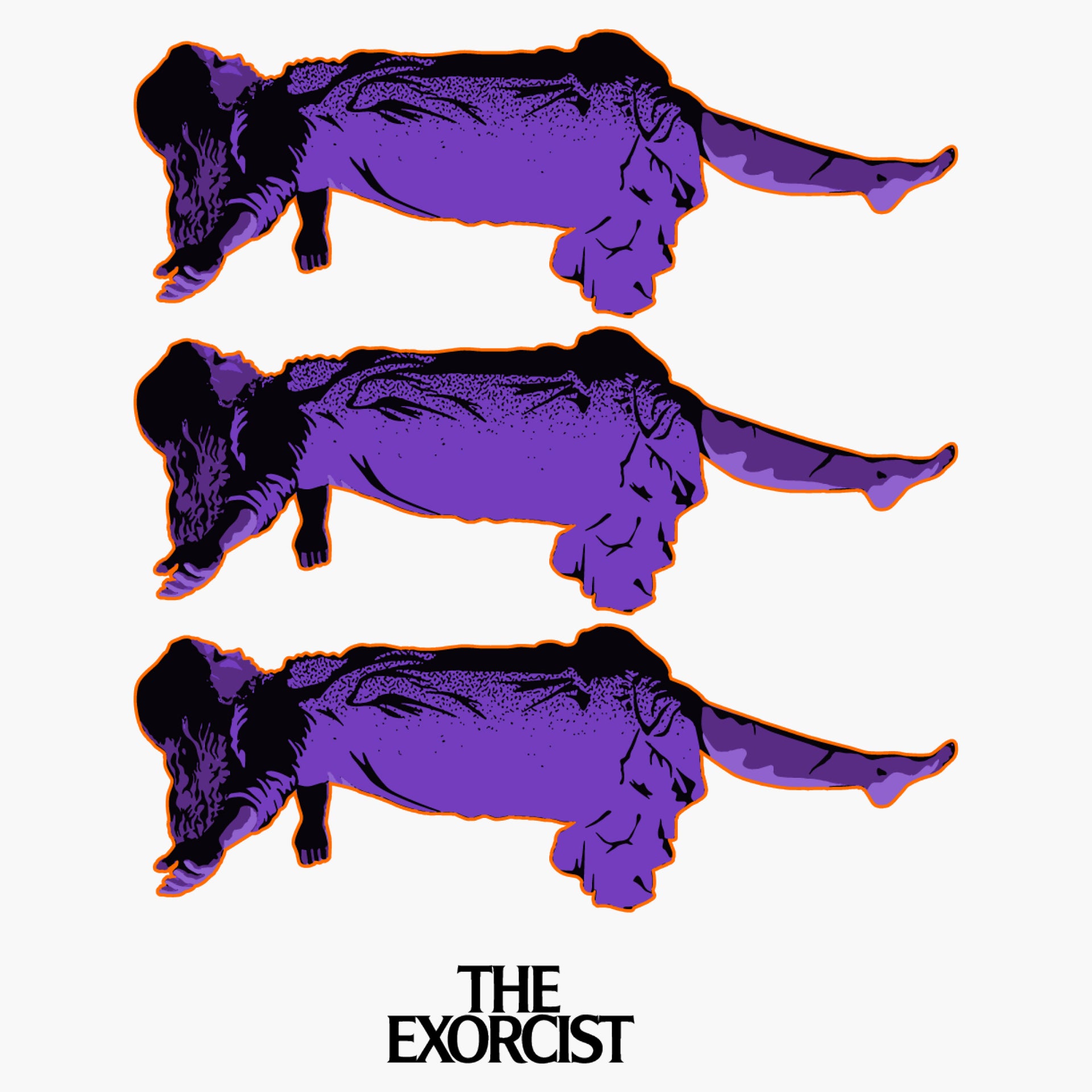 image on shirt: 3 girls vertically floating up. text: the exorcist