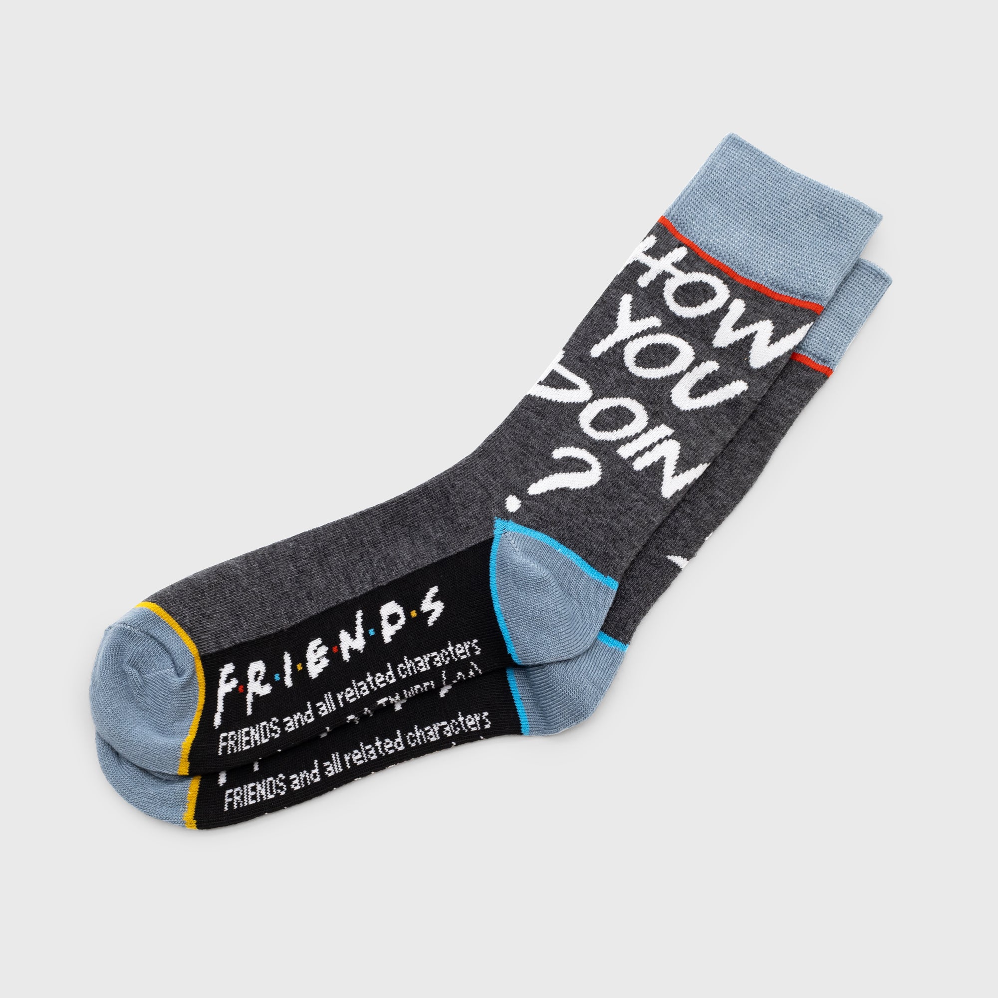 crew socks. text: how you doin? friends.