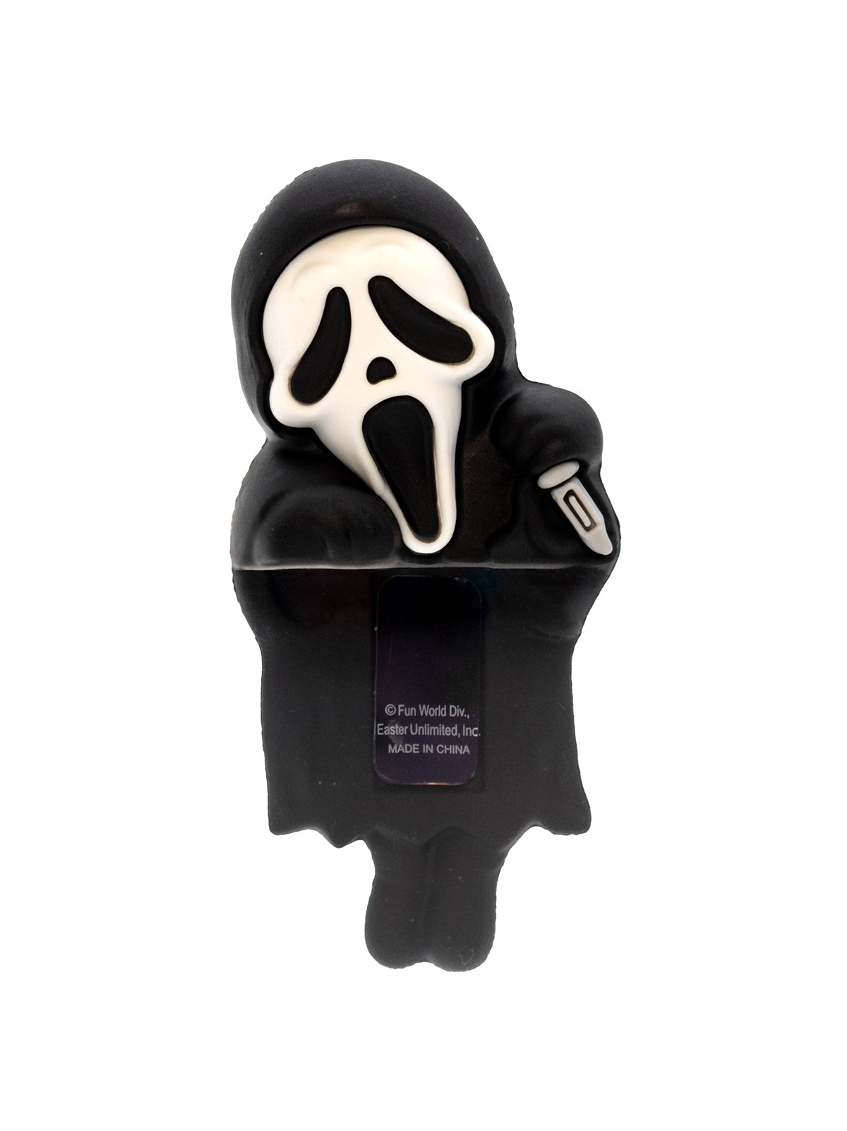 Ghostface figure with a mask on a white background