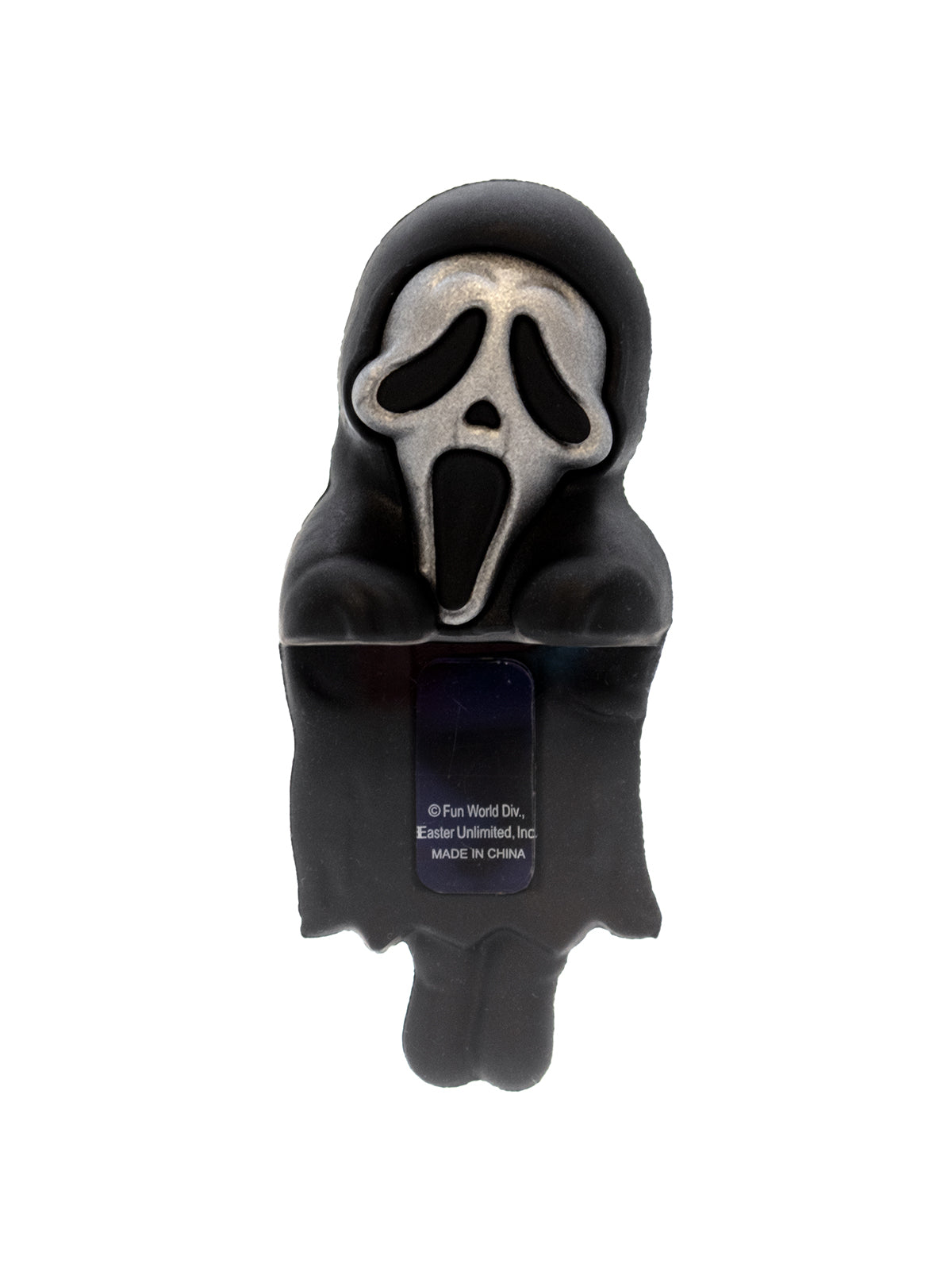 Scream character plush toy with black hood on a white background