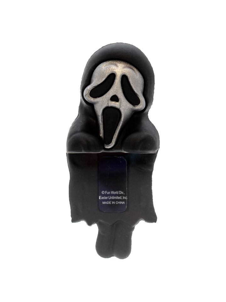 Scream character plush toy with black hood on a white background