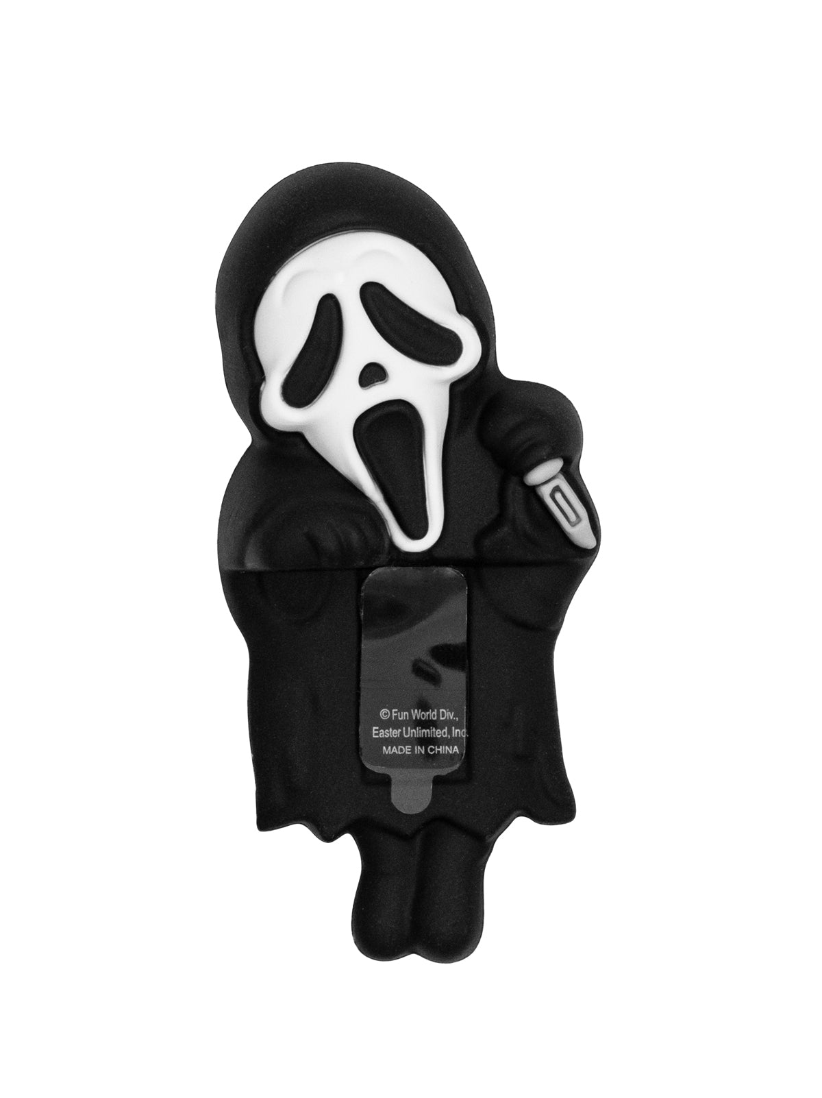 Hugger accessory toy with a ghost face mask and black cloak on a white background