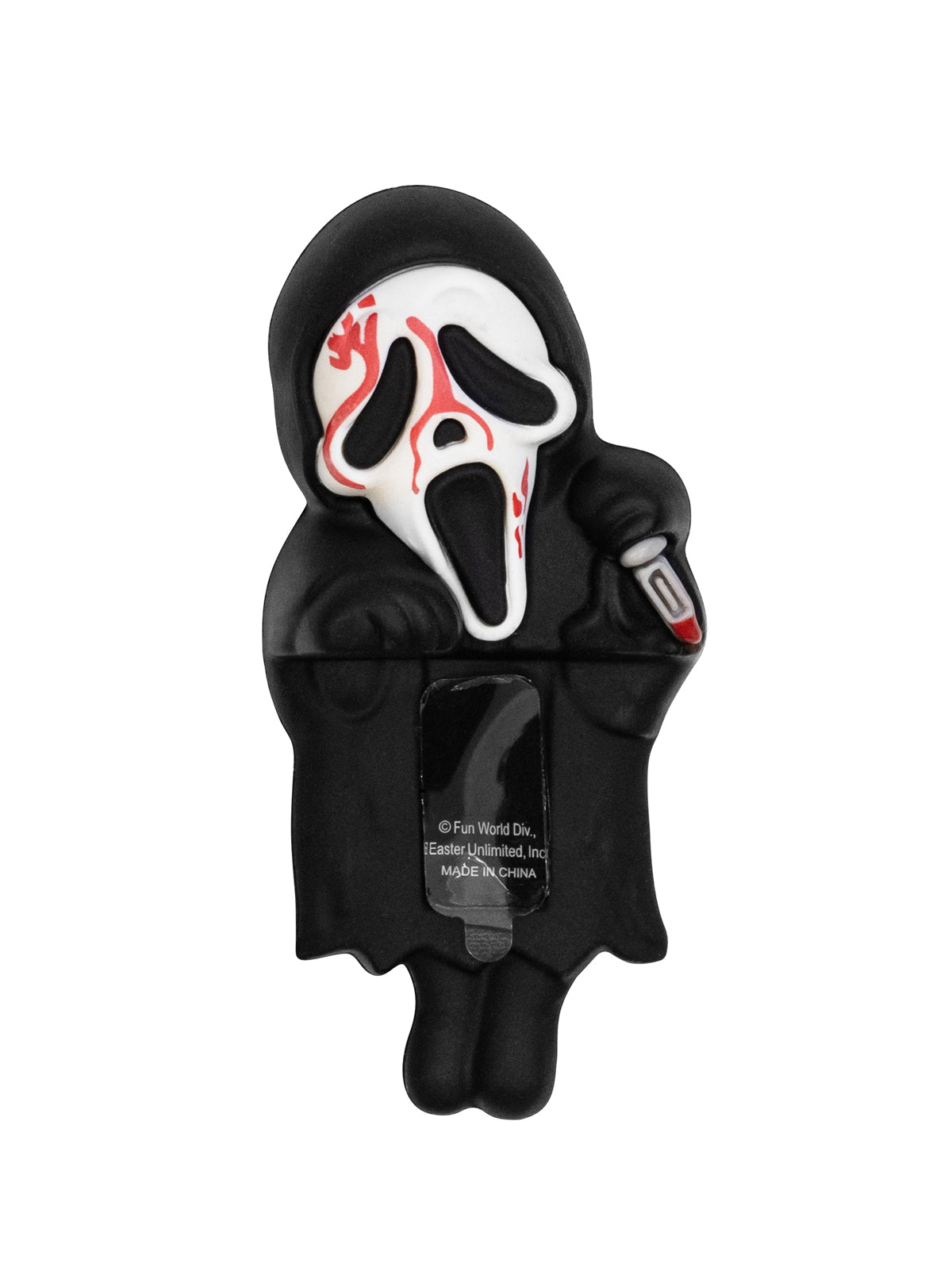 Scream mask hugger with blood with black hood on a white background