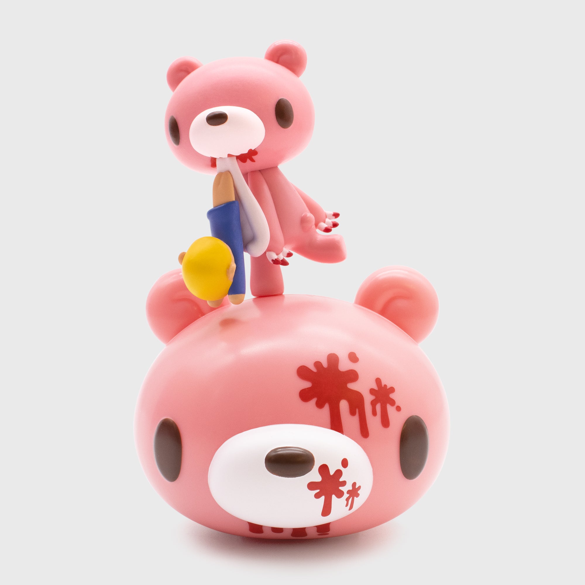 gloomy bear smols. gloomy bear carrying boy in mouth by the pants as he hangs down.
