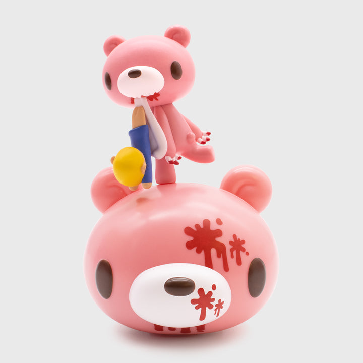 gloomy bear smols. gloomy bear carrying boy in mouth by the pants as he hangs down.
