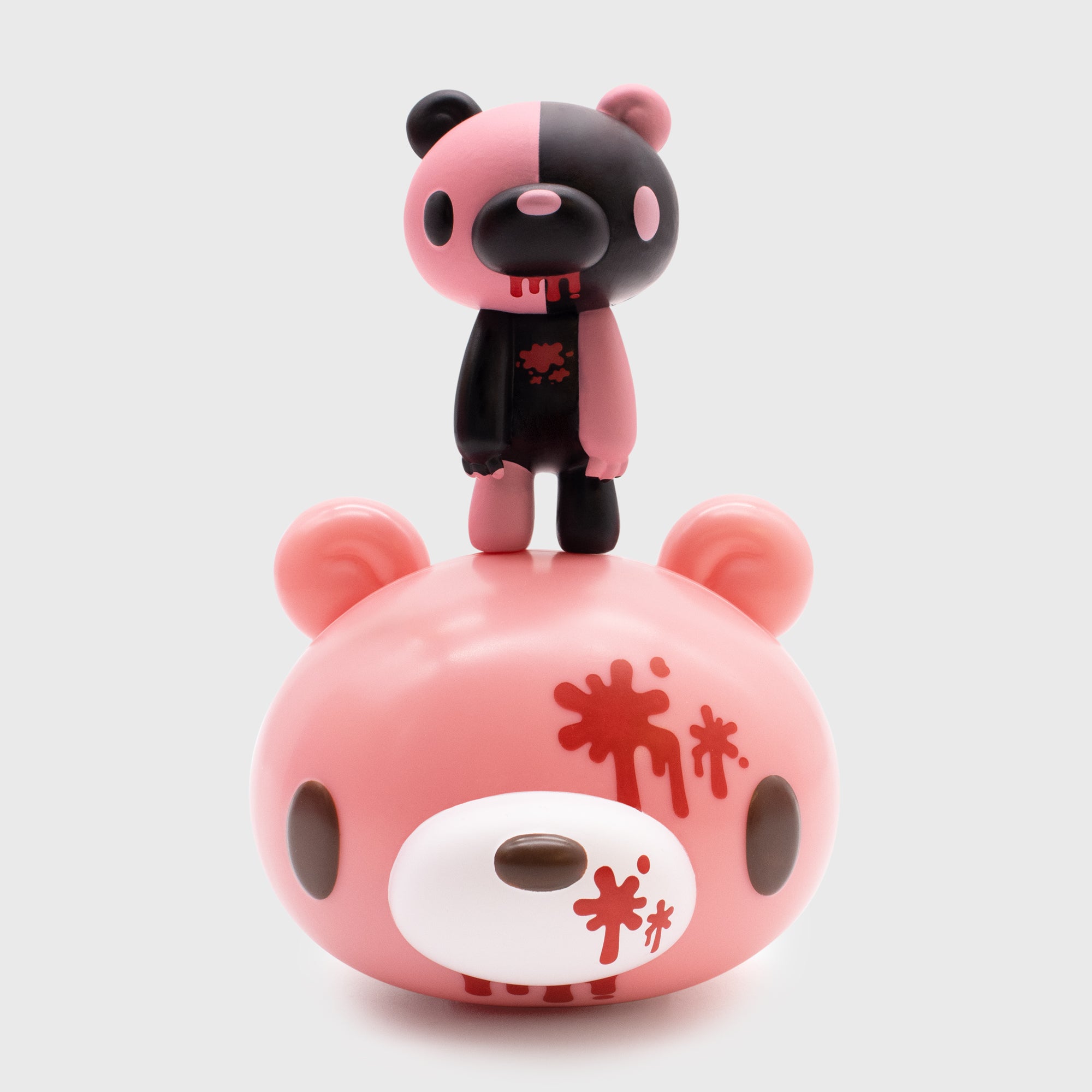 gloomy bear smols. harlequin variant. gloomy bear with half black and half pink body.