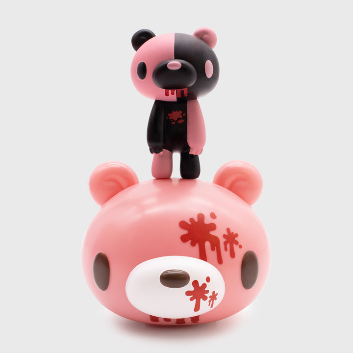 gloomy bear smols. harlequin variant. gloomy bear with half black and half pink body.