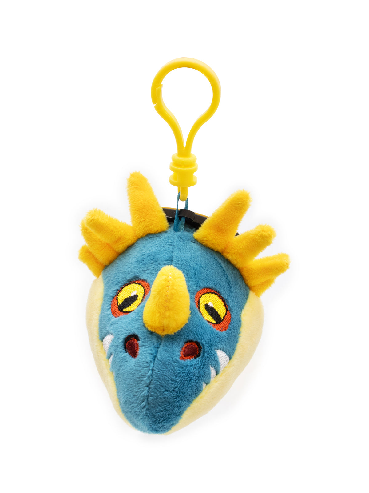 Plush keychain with a blue creature design on a white background