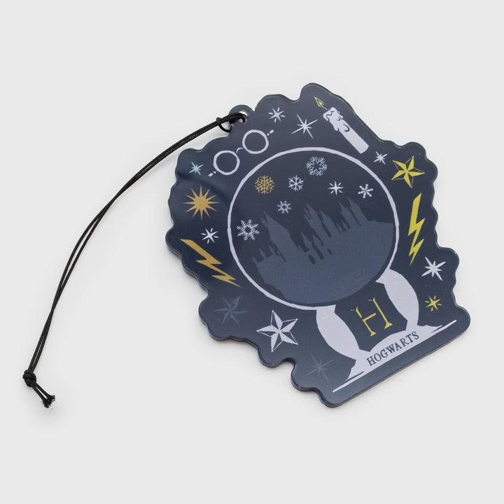 acrylic charm. harry potter glasses, candle, stars, snow flakes, lightning bolts. the letter h. hogwarts. text: hogwarts