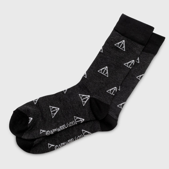 crew socks. deathly hallows pattern.