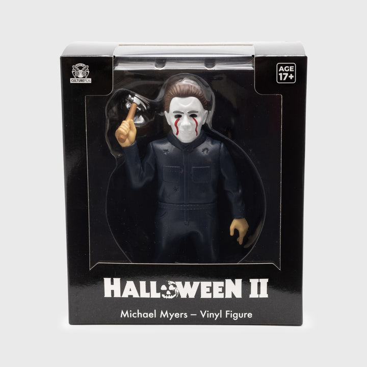 halloween II michael myers figure in packaging. text: halloween II michael myers - vinyl figure age 17+ culturefly