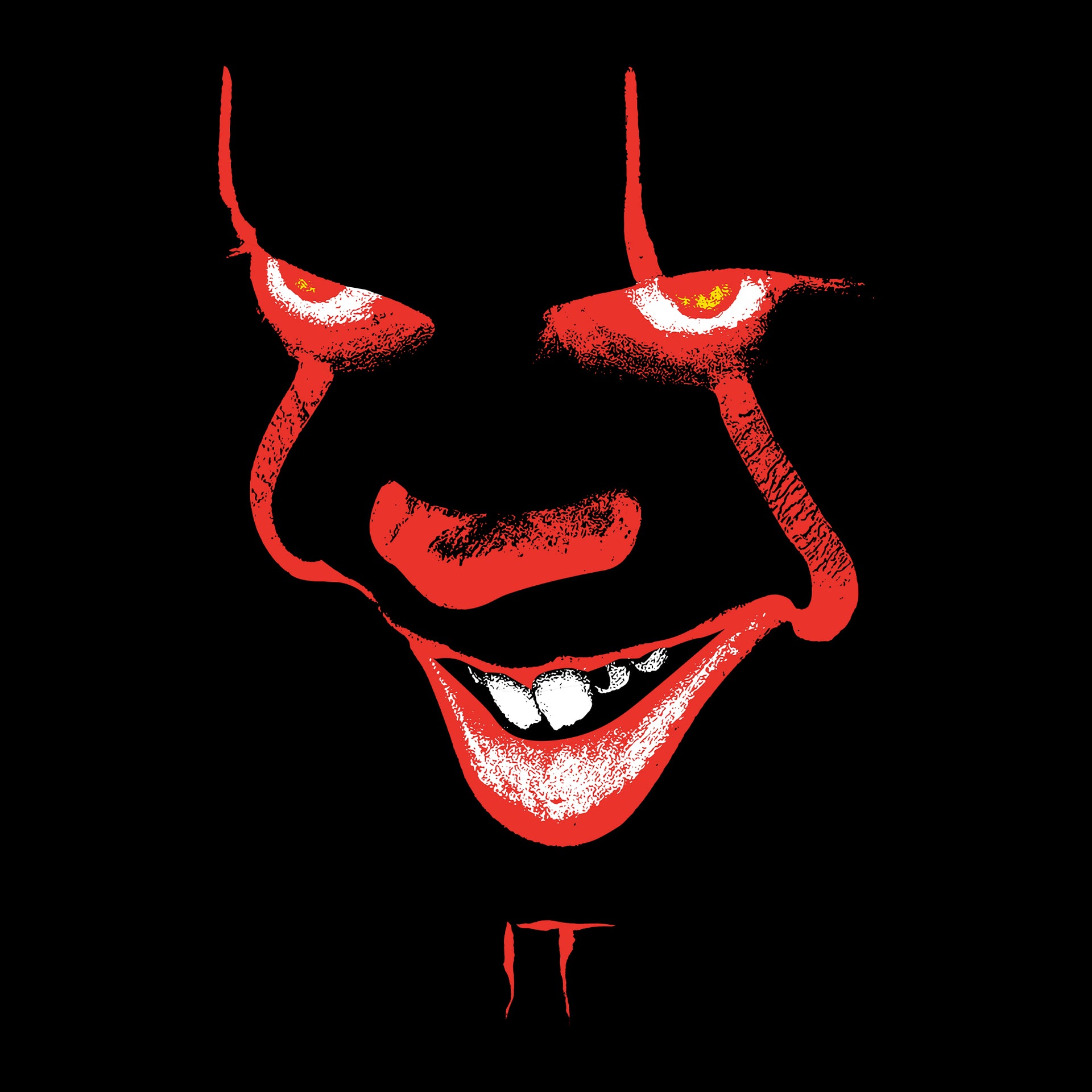 image on shirt: pennywise's eyes, nose, and mouth. text: it