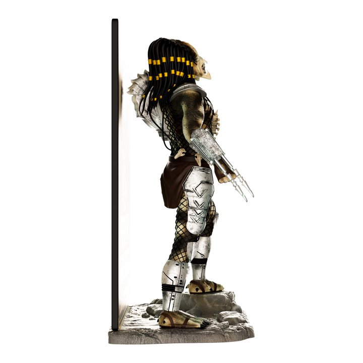 Statue of a character with a detailed outfit on a white background