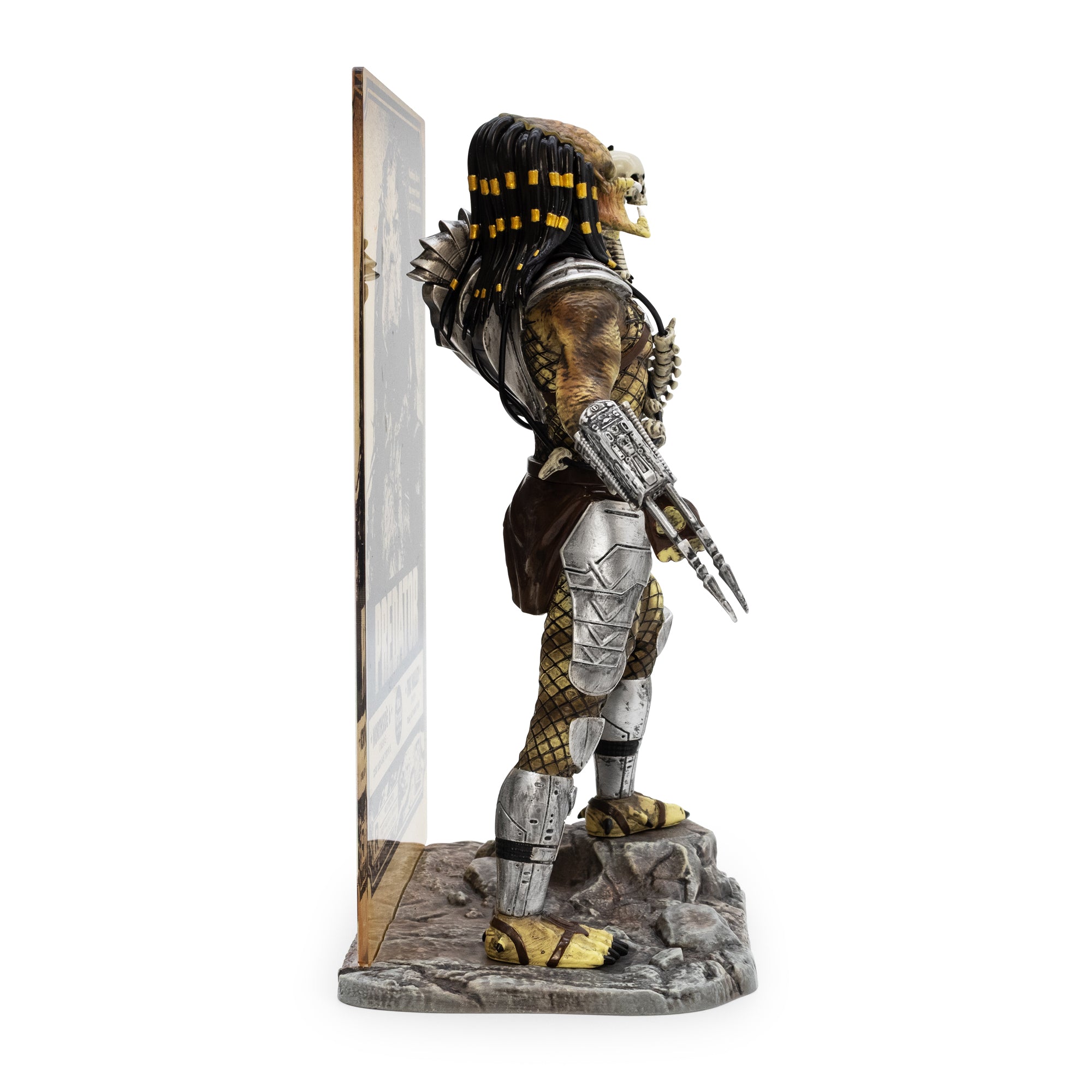 Statue of a warrior in armor with a weapon on a white background