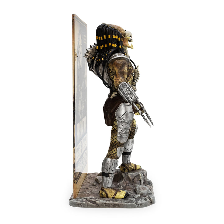 Statue of a warrior in armor with a weapon on a white background