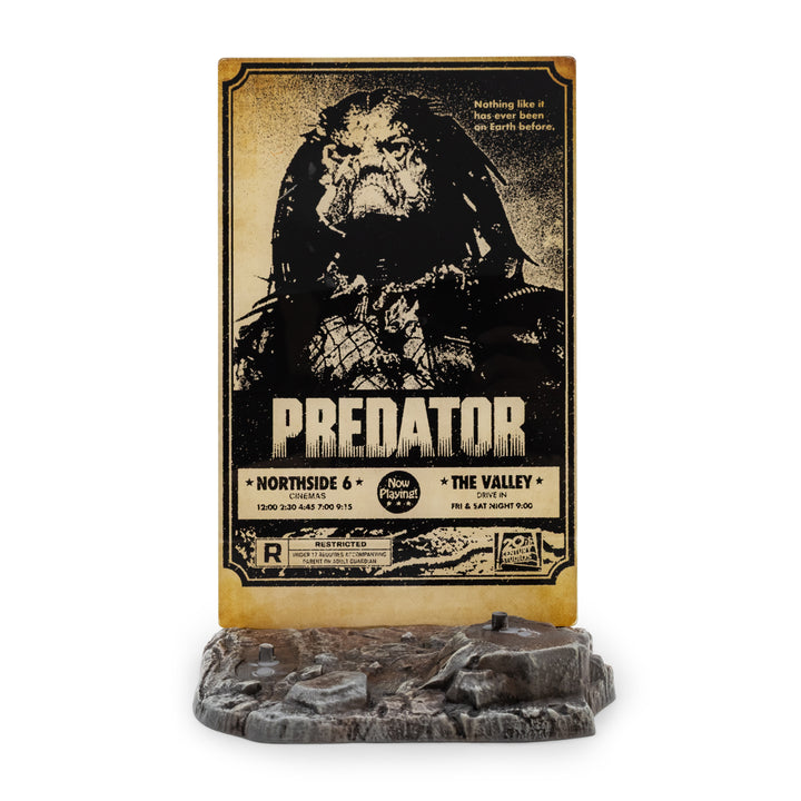 Predator-themed product with movie poster design on a stand
